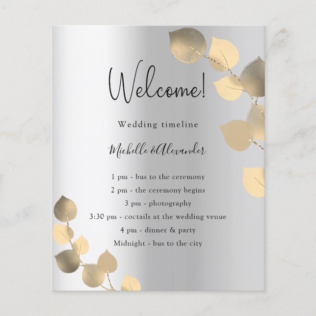 Silver eucalyptus golden Hochzeitskalender Flyer (Vorne)