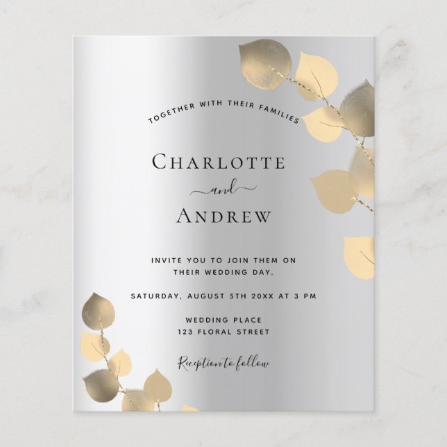 Silver eucalyptus Golden Moderne Hochzeitseinladun (Vorderseite)