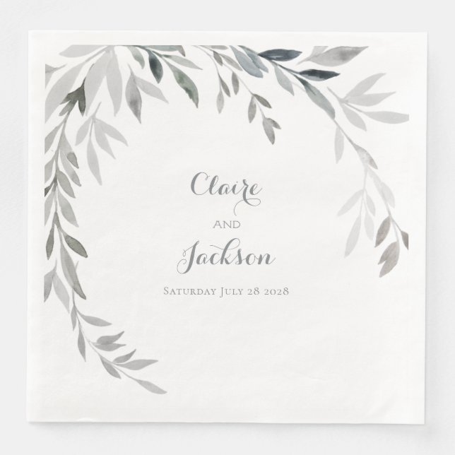 Silver Eukalyptus Greenery Square Dinner Napkins Serviette (Vorderseite)