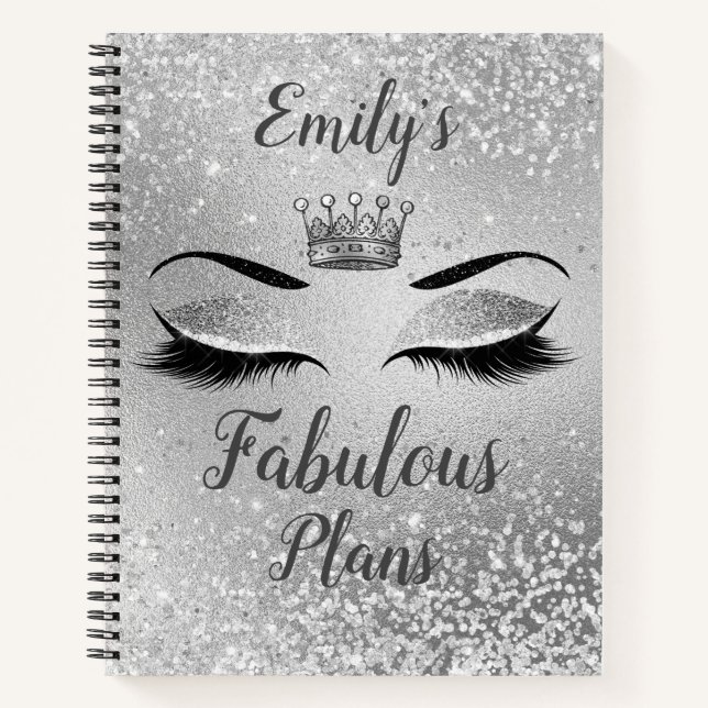 Silver Fabulous Glitzer Eyes Notizbuch (Vorderseite)
