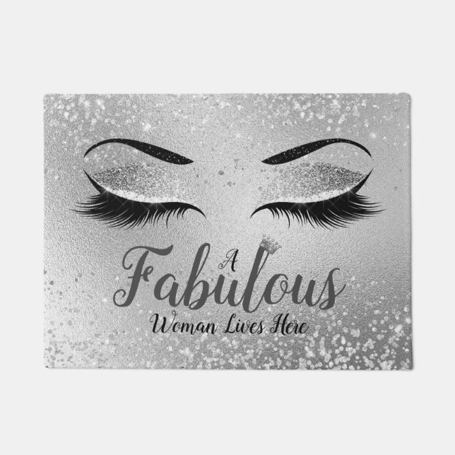 Silver Fabulous Women Glitzer Augen Türmatte (Vorderseite)