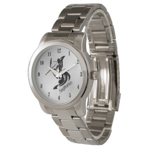 Silver Face Sagittarius Zodiac mit schwarzen Zahle Armbanduhr
