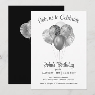 Silver Faux Glitter Balloon Birthday Party Einladung