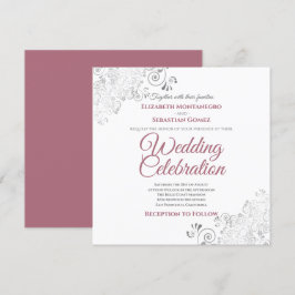 Silver Filigree Dusty Rose & White Square Wedding Einladung