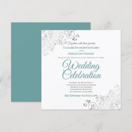 Silver Filigree Elegante Aquamarin & Gray Square W Einladung