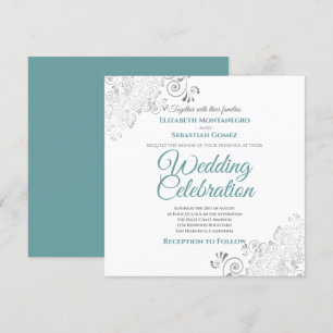 Silver Filigree Elegante Aquamarin & Gray Square W Einladung