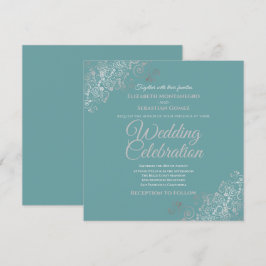 Silver Filigree Elegante Aquamarin Square Wedding Einladung