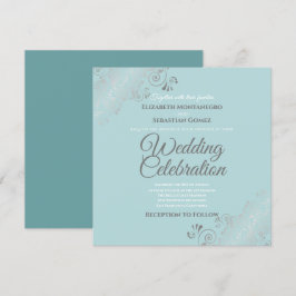 Silver Filigree Elegante Aquamarine Hochzeit Einladung