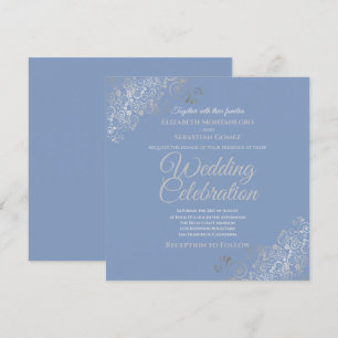 Silver Filigree Elegante Blue Square Wedding Einladung