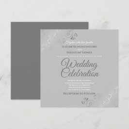 Silver Filigree Elegante Gray Square Wedding Einladung
