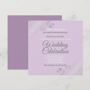 Silver Filigree Elegante Lavender Square Wedding Einladung
