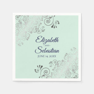 Silver Filigree Elegante Mint Green & Navy Hochzei Serviette