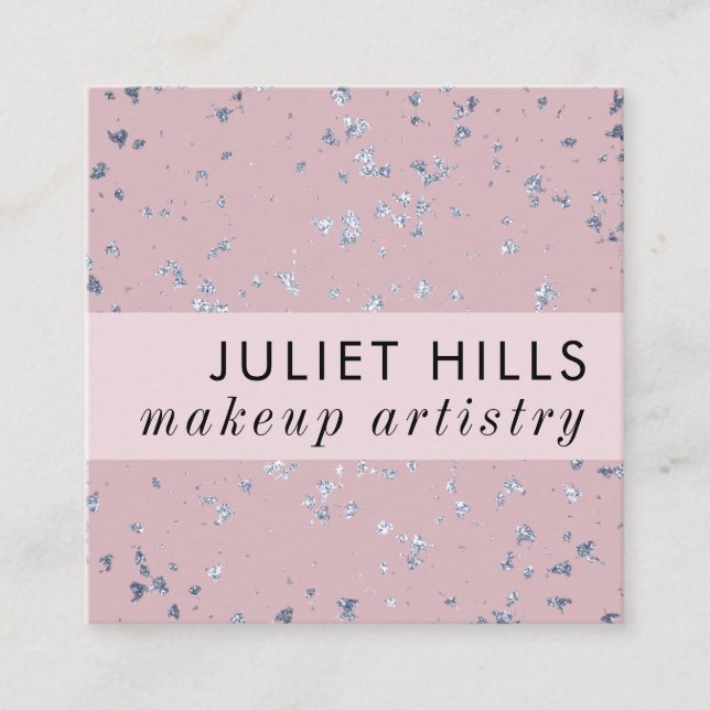 Silver Flakes und Blush Pink Square Visitenkarte (Vorderseite)
