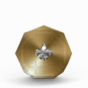 Silver Fleur-De-Lis auf Gold Damask Auszeichnung