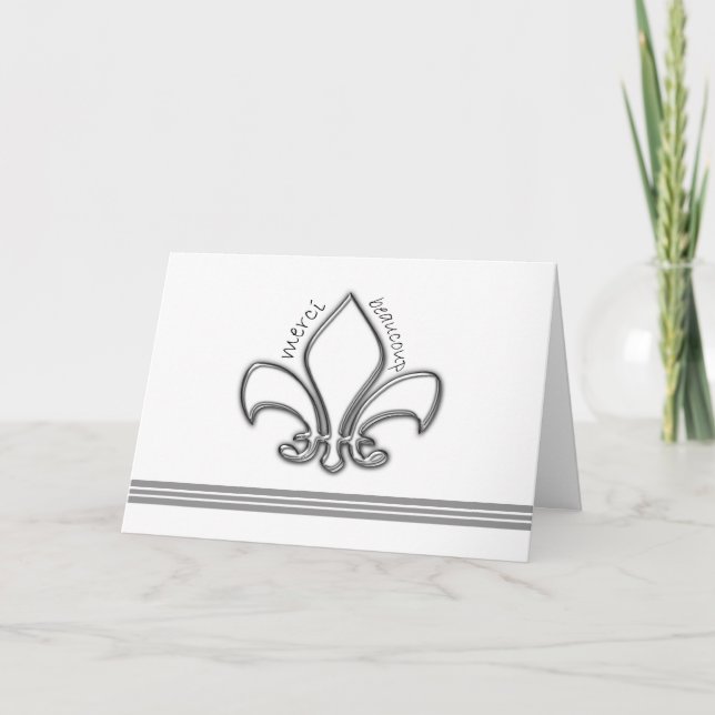 Silver Fleur de Lis Merci Thank You in French Dankeskarte (Vorderseite)