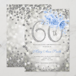 Silver Floral 60. Geburtstag Blue Lights Einladung