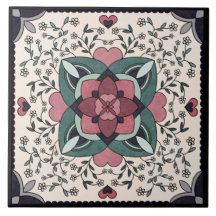 Silver Floral Bloom Retro Mandala Keramik Tile