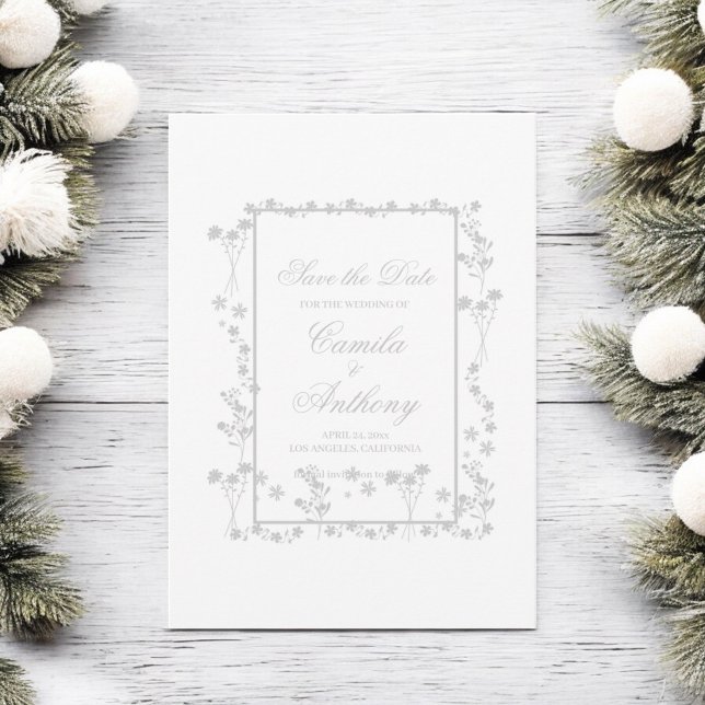Silver Floral Border Wedding Einladung (Von Creator hochgeladen)