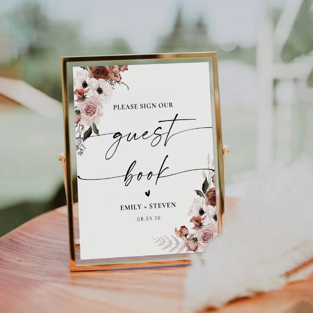 Silver Floral Brautparty Guest Book Sign Sockelschild (Von Creator hochgeladen)