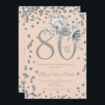 Silver Floral & Confetti 80th Birthday Blush  Einladung<br><div class="desc">Elegante 80. Geburtstagsparty Silver Floral & Glitzer Confetti Einladung Vorlage. Mit einer modernen Blume.</div>