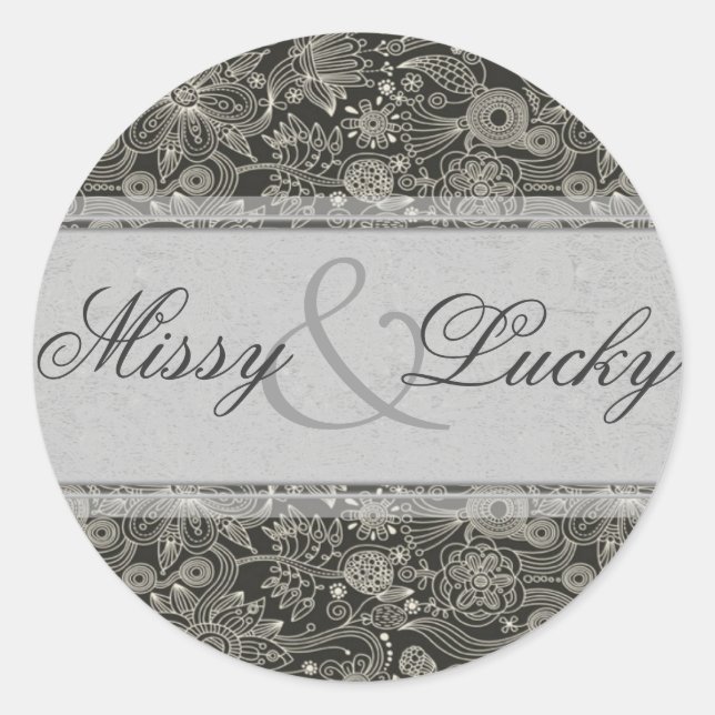 Silver Floral Couple Sticker/Siegel Runder Aufkleber (Vorderseite)