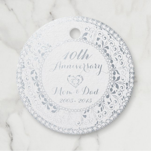 Silver Floral Damask Geschenkanhänger (Vorderseite)