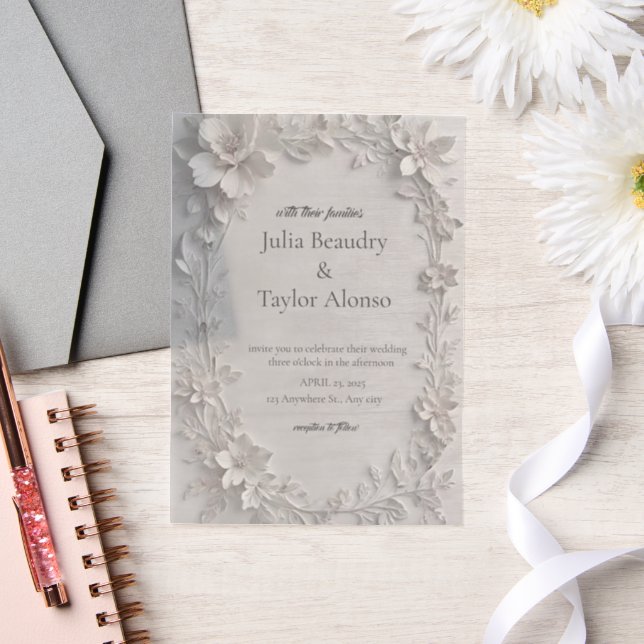 Silver Floral Embossed Wedding Invitation (Hochzeit)