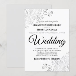 Silver Floral Filigree Elegante Chic Wedding Einladung