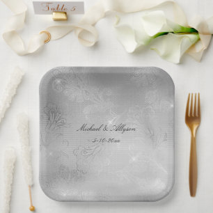 Silver Floral Lace Wedding Pappteller