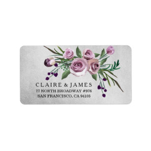 Silver Floral Lila Rose Hochzeitadresse Adressaufkleber