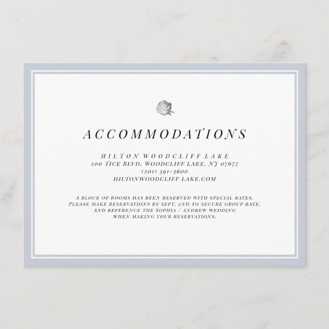 Silver floral minimalistisch Hochzeitsunterkünfte Begleitkarte (Vorderseite)