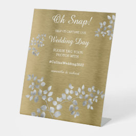 Silver Floral on Gold Wedding Pedestal Schild