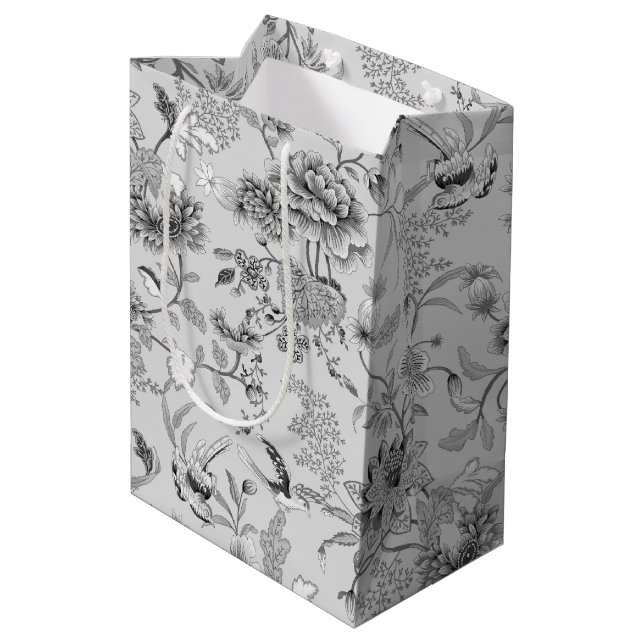 Silver Floral und Hummingbird Mittlere Geschenktüte (Rückseite Schrägansicht)