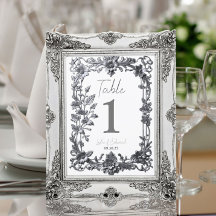 Silver Floral Vintag Tischnummer Card