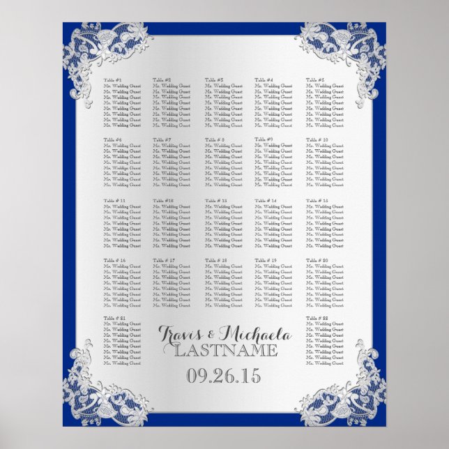 Silver Floral Wedding Chart Poster (Vorne)