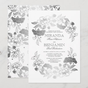 Silver Floral Wreath Elegante Engagement Party Einladung