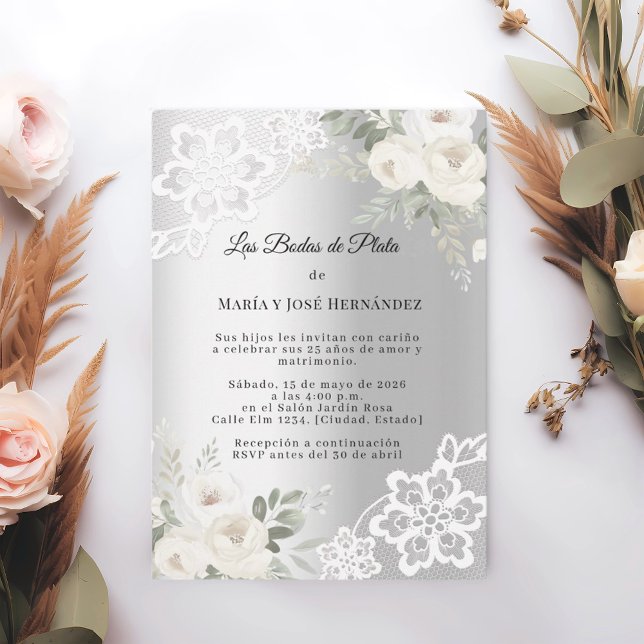 Silver Florals Invitación Bodas de Plata Einladung (Von Creator hochgeladen)