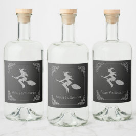 Silver Flying Hexe Halloween Alkoholflaschenetikett