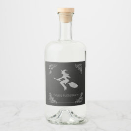 Silver Flying Hexe Halloween Alkoholflaschenetikett