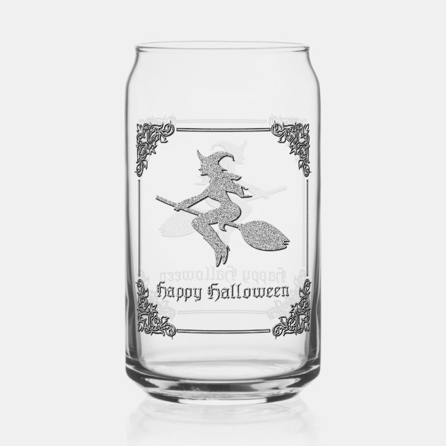 Silver Flying Hexe Halloween Dosenglas (Vorderseite)