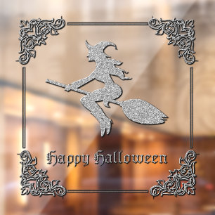 Silver Flying Hexe Halloween Fensteraufkleber