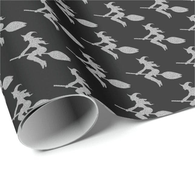 Silver Flying Hexe Halloween Geschenkpapier (Rolleneckpunkt)