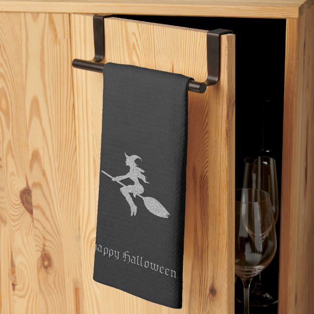 Silver Flying Hexe Halloween Geschirrtuch (Drittel gefaltet)
