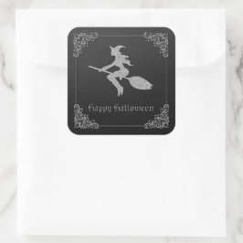 Silver Flying Hexe Halloween Quadratischer Aufkleber