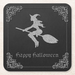 Silver Flying Hexe Halloween Rechteckiger Pappuntersetzer