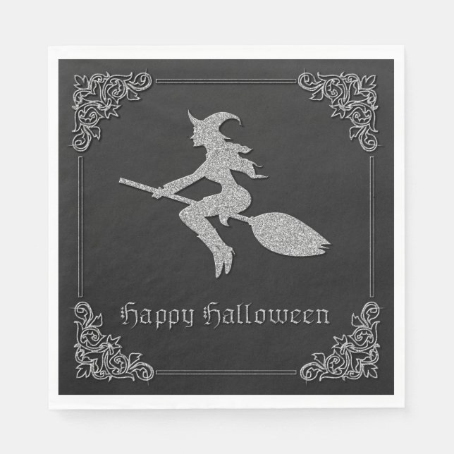 Silver Flying Hexe Halloween Serviette (Vorderseite)