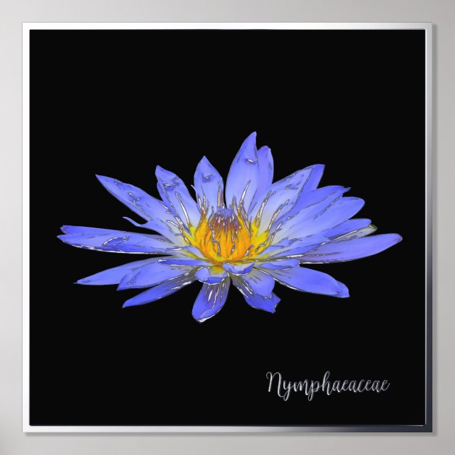 Silver Foil Accent Blue Water Lily Print Poster (Vorderseite)