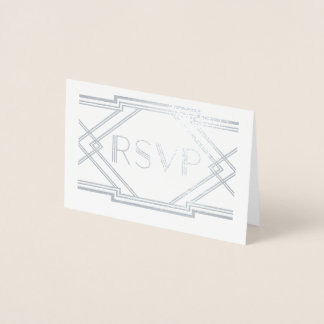 Silver Foil Art Deco Wedding RSVP Card Folienkarte