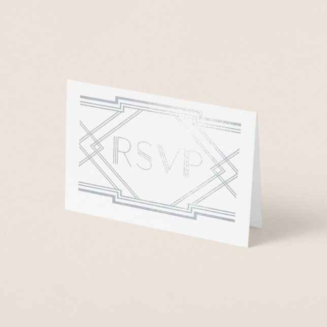 Silver Foil Art Deco Wedding RSVP Card Folienkarte (Vorderseite)