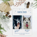 Silver Foil & Blue Santa Paws Zwei Hunde Foto Card Folien Feiertagskarte<br><div class="desc">Niedliche und lustige Lieblingskarten! "Santa Paws kommt in die Stadt" zwei Hunde Weihnachtsfotokarte mit unangenehmen oder schönen Auswahlfeldern und echten Folienakzenten!</div>